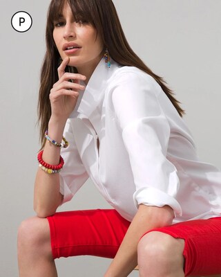 Petite No Iron Button Back Tunic