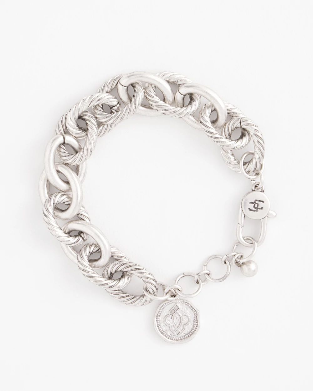 Silver-tone Textured Chain Bracelet click to view larger image.