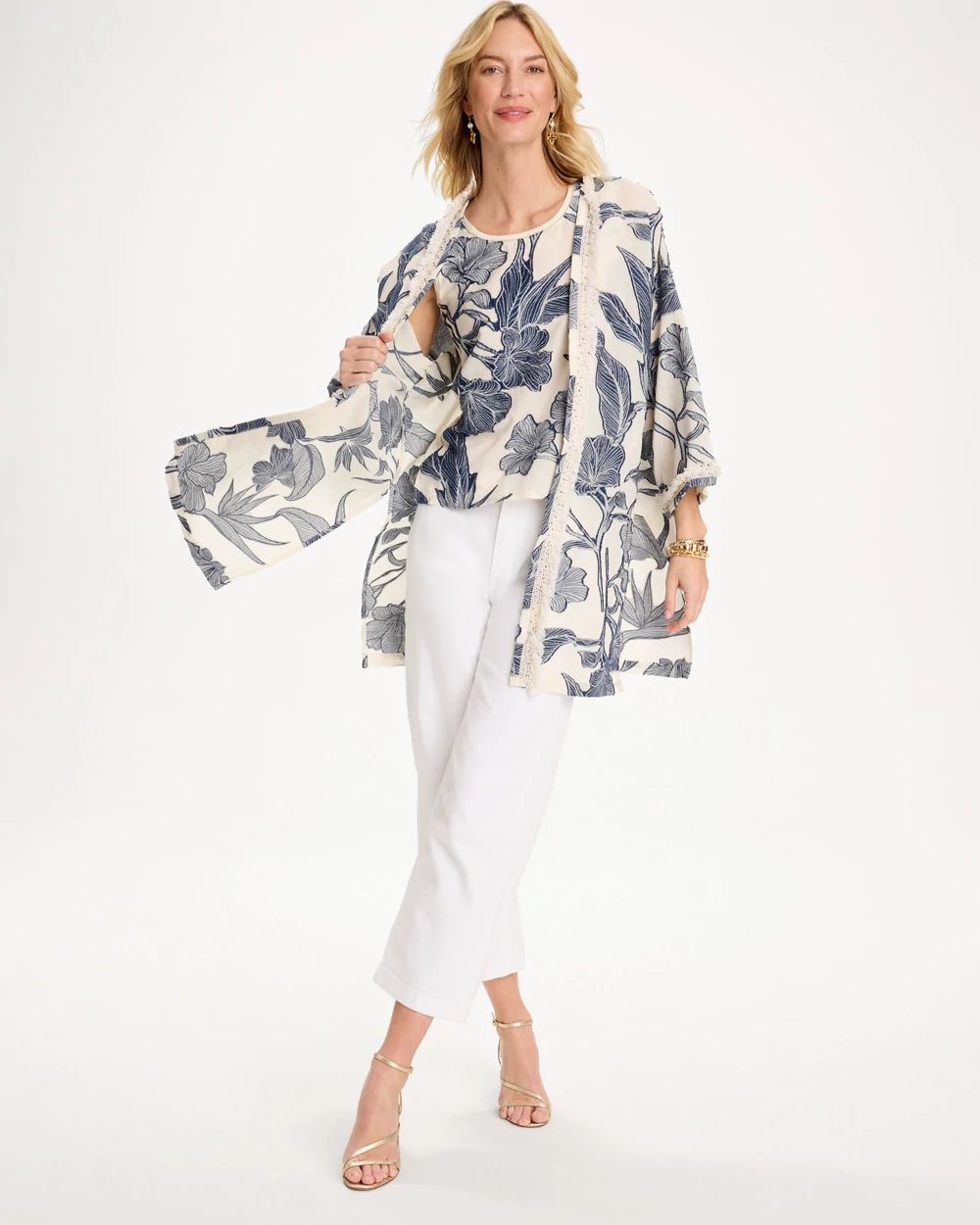 Cotton Jacquard Fringed Kimono click to view larger image.