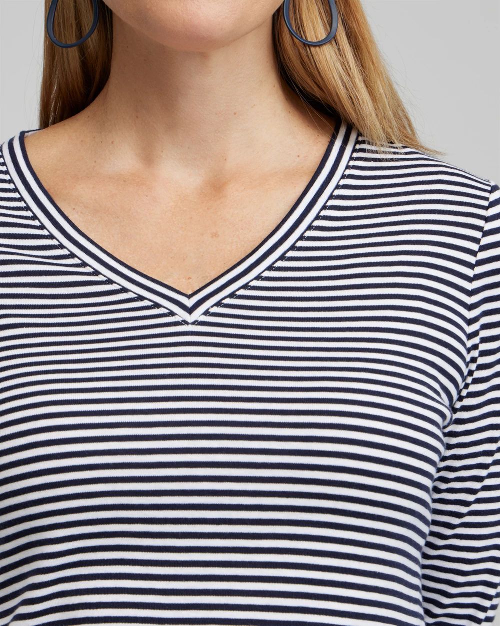 Stripe V-neck 3/4 Sleeve Tee