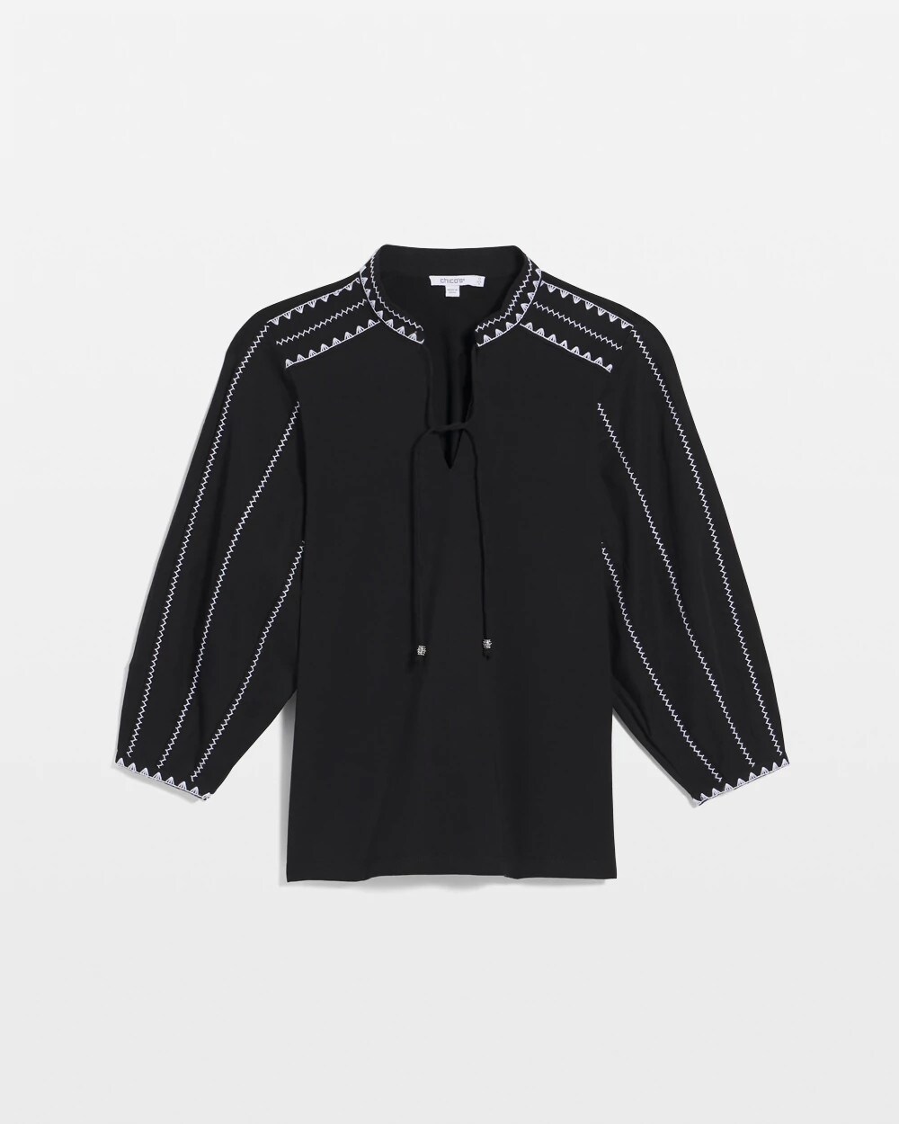 Embroidered Pintuck Lantern-Sleeve Top