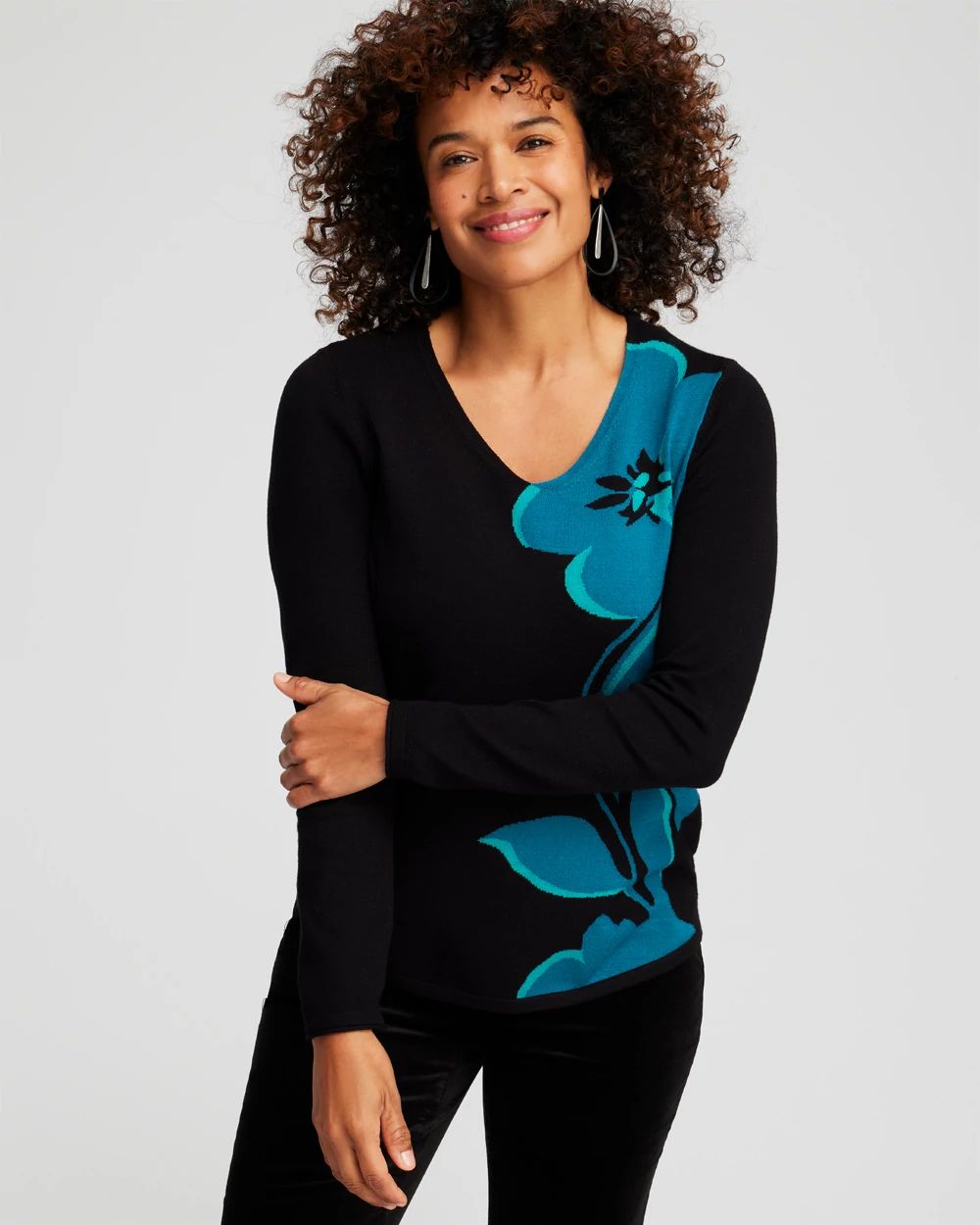 Spun Rayon Colorblock V-neck Pullover Sweater