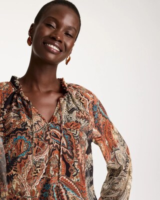 Printed Georgette Ruffled Tie-Neck Blouse click to view larger image.