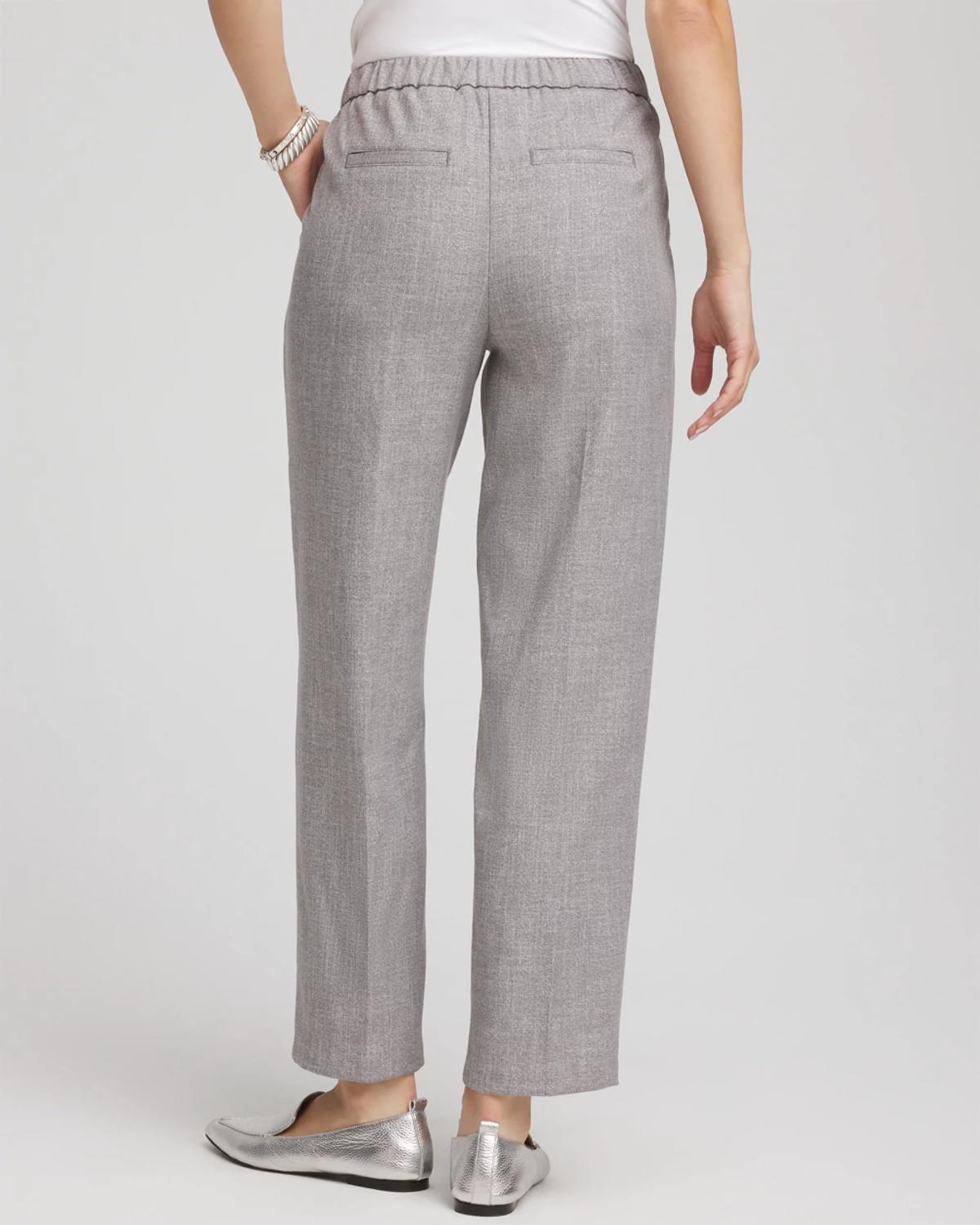 Chico's Shimmer Straight Tapered Ankle Pants In Metallic In Silver