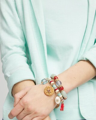 Set of Two Stretch Coral Charm Bracelets click to view larger image.