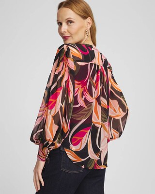 Pintuck Sleeve Orchid Print Blouse click to view larger image.