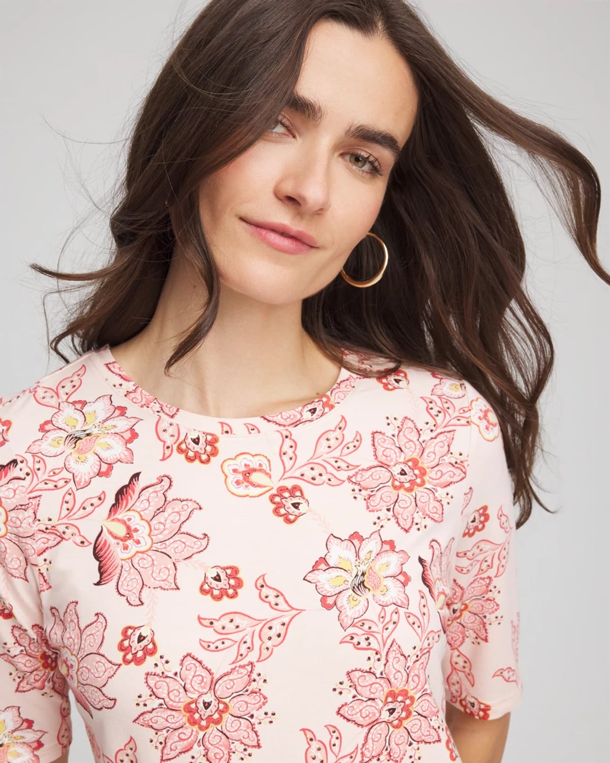 Chico's Elbow Sleeve Tee In Siesta Rose