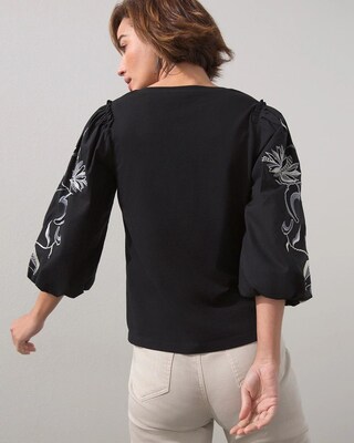 Embroidered Puff Sleeve Tee