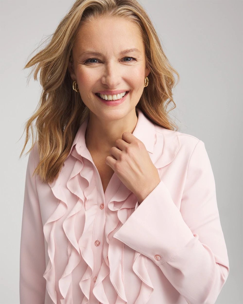 Ruffle-Trim Chiffon Blouse