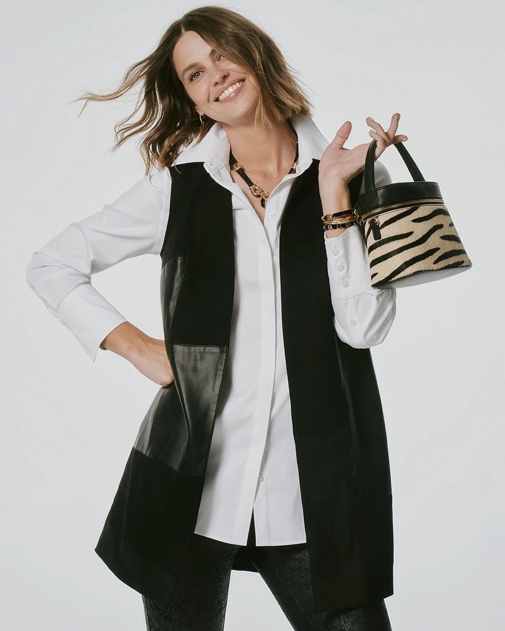 Faux Suede Ponte Long Vest