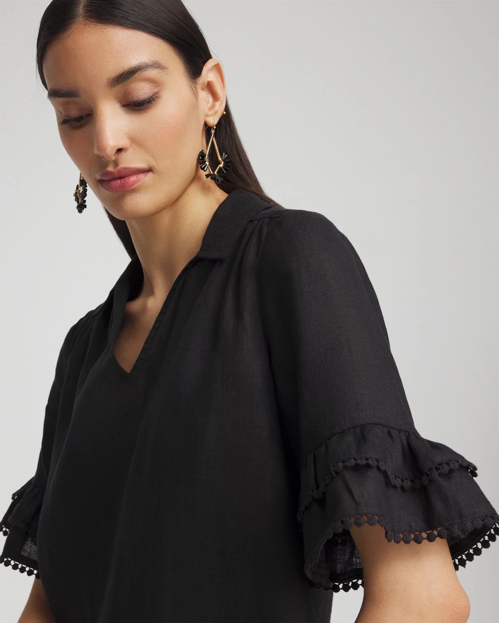 Linen Ruffle Sleeve Blouse