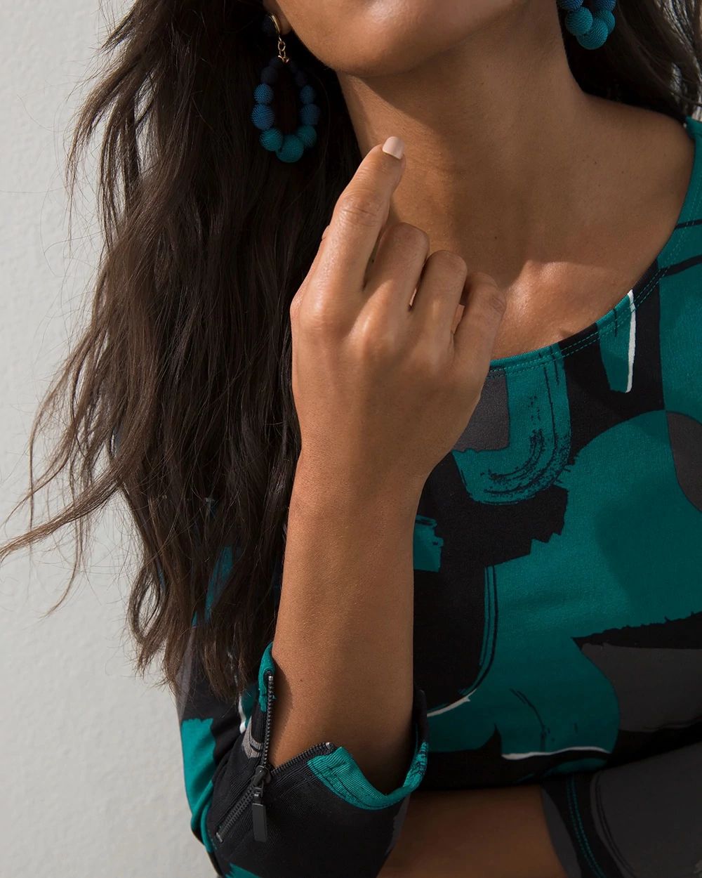 Travelers Print Zip Sleeve Tunic