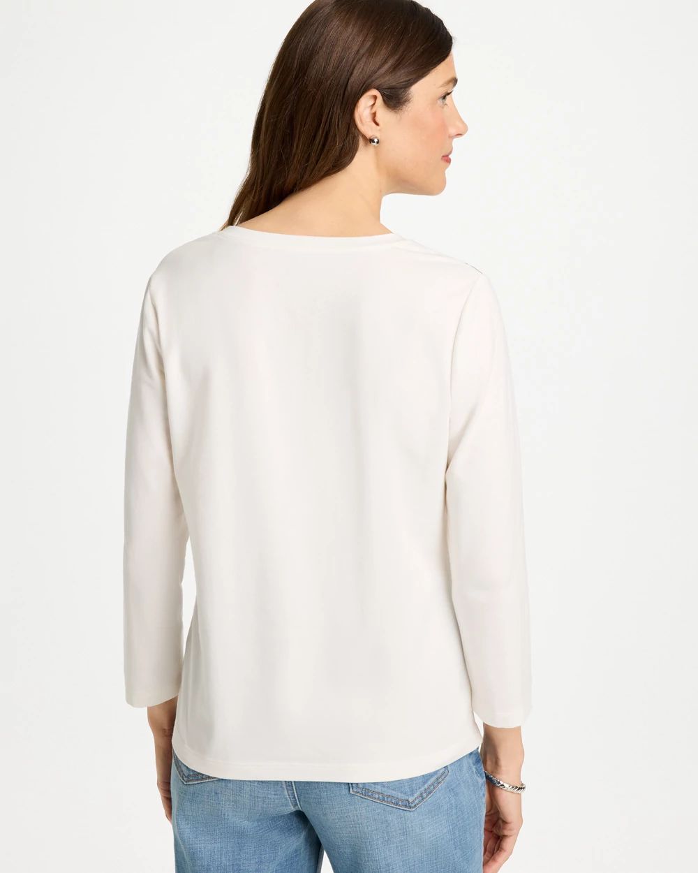 Placed Print Cotton Stretch 3/4 Sleeve Tee click to view larger image.