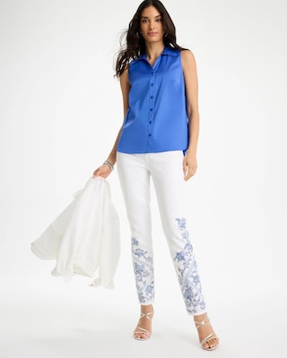 Cotton-Blend Classic Sleeveless Shirt click to view larger image.