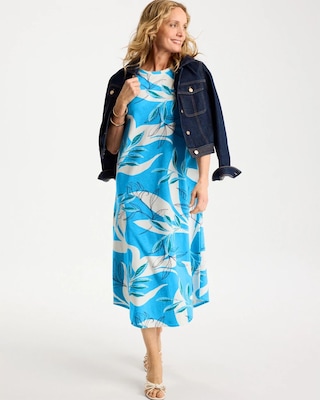 Printed Soft-Stretch Cotton Slub Dress click to view larger image.