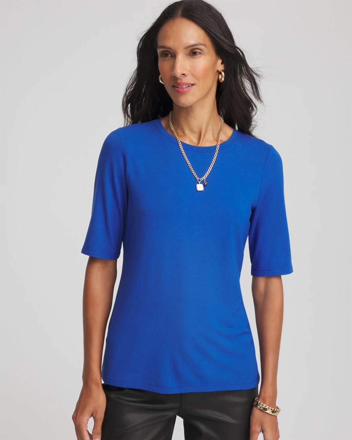 Chico's Elbow Sleeve Tee In Cobalt Stone In Blue