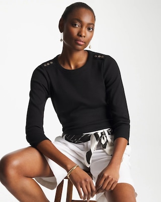 Ribbed Button Crewneck Tee click to view larger image.