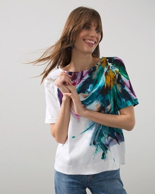 Cotton Blend Abstract Knit Tee