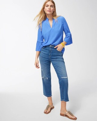 Pleated Flare Sleeve Blouse