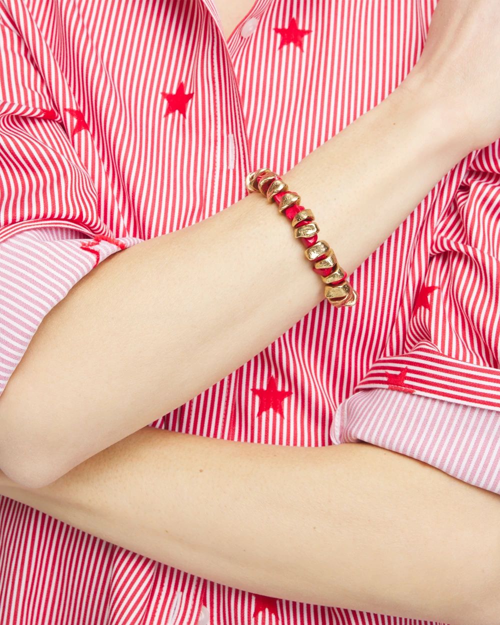 Goldtone Red Howlite Stone Bracelet