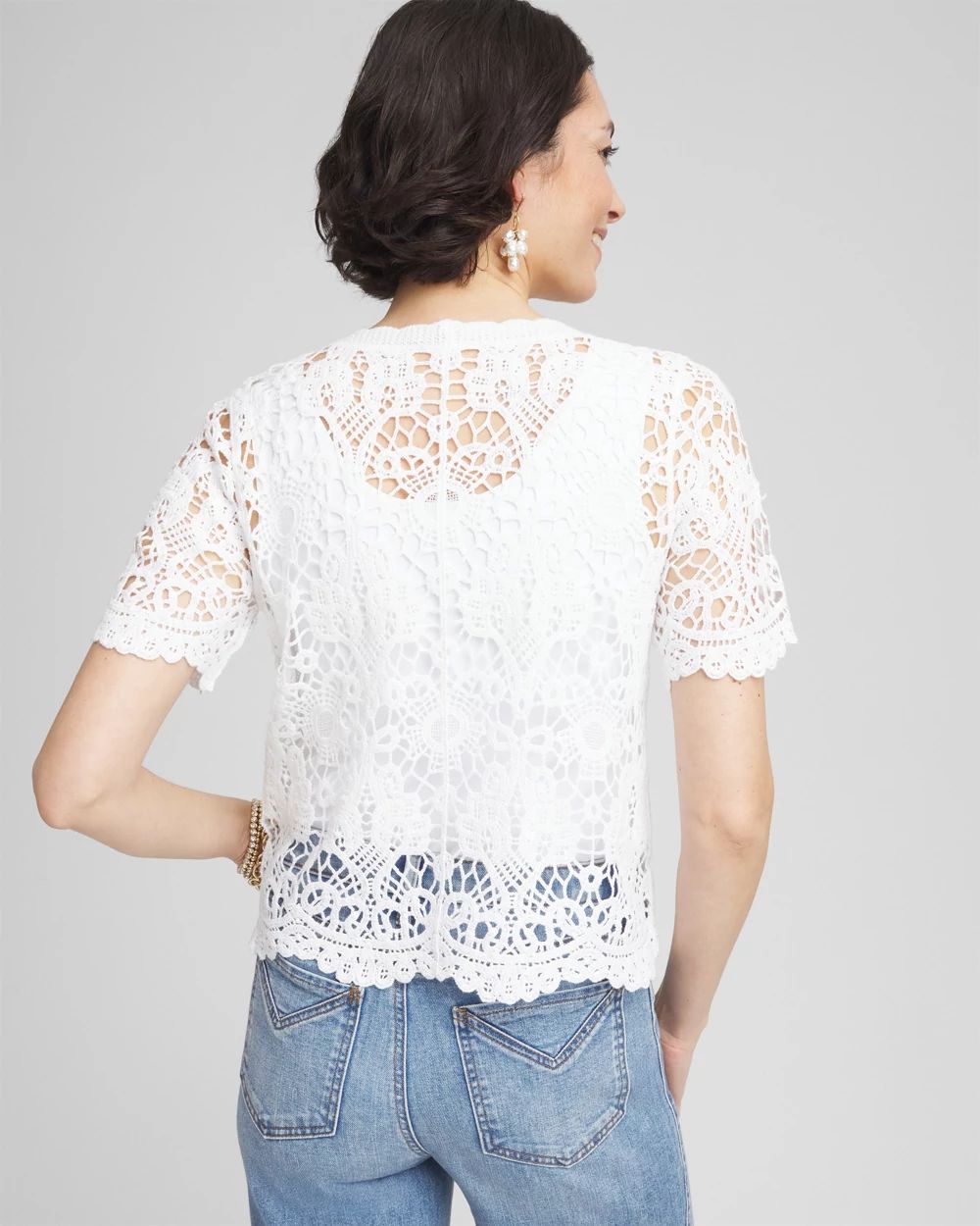 Crochet-Style Short-Sleeved Cardigan