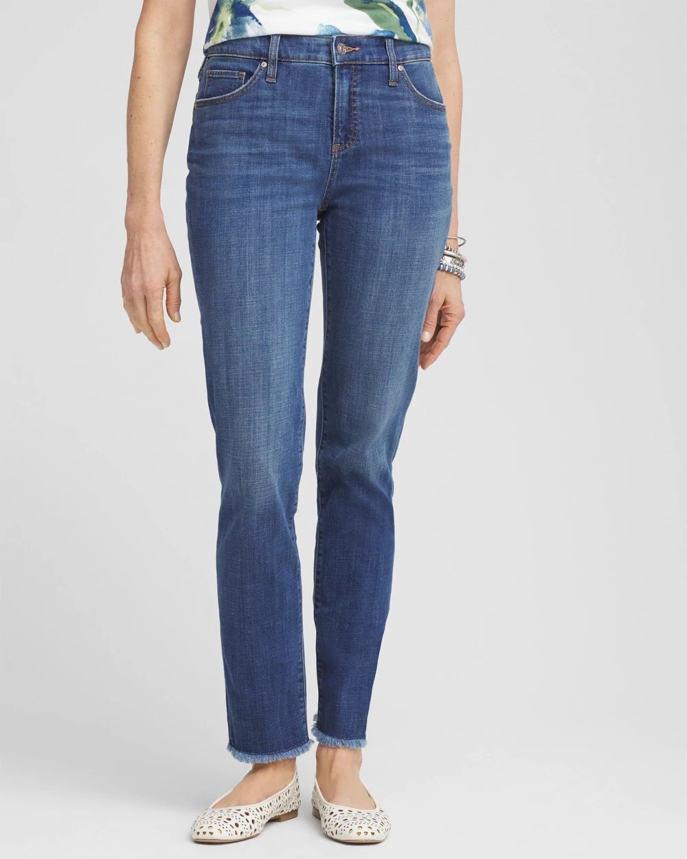 Petite Girlfriend Fray Hem Ankle Jeans