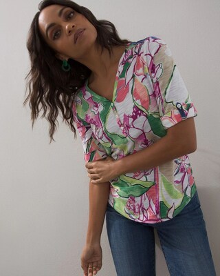 Floral Henley Elbow Sleeve Slub Tee