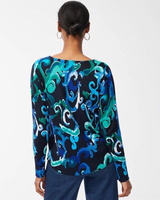 Spun Rayon Scroll Print V-Neck Sweater