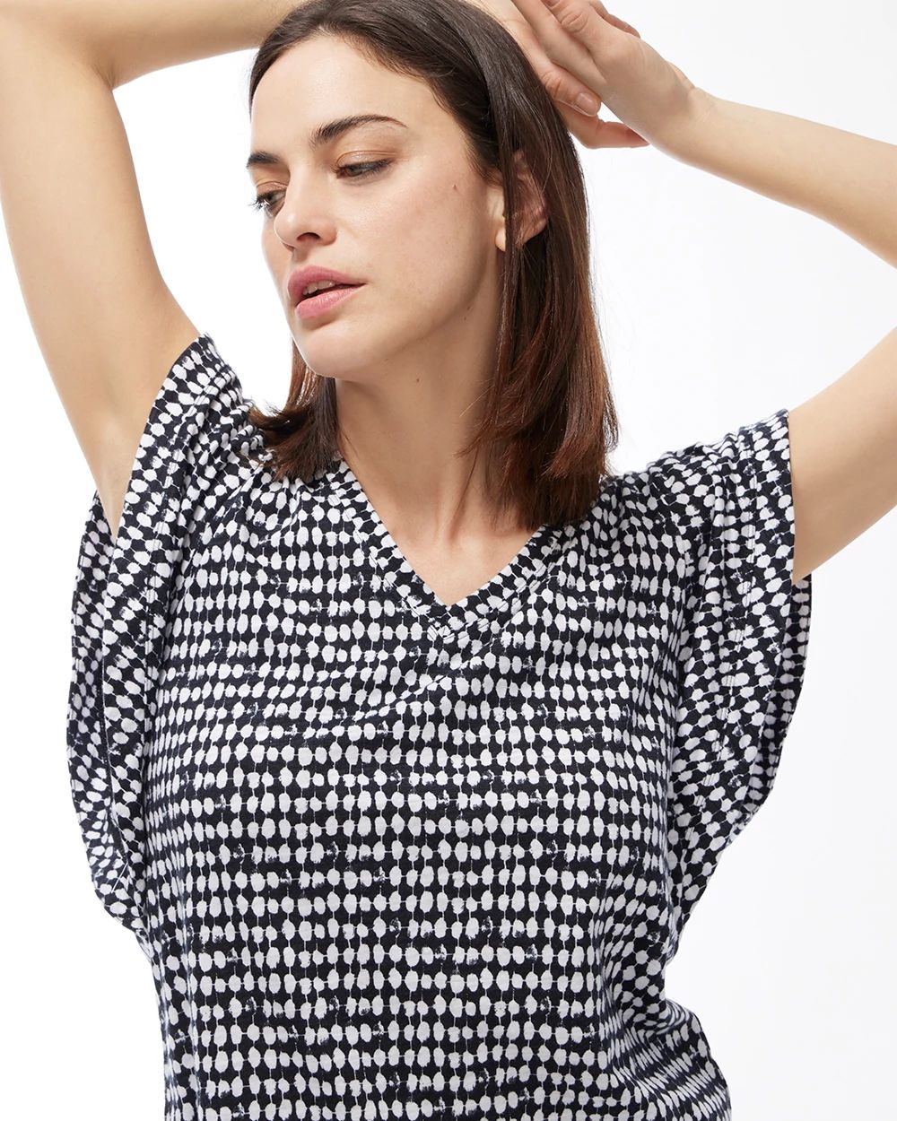 Dot Ruffle Sleeve Slub Tee