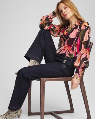 Pintuck Sleeve Orchid Print Blouse click to view larger image.