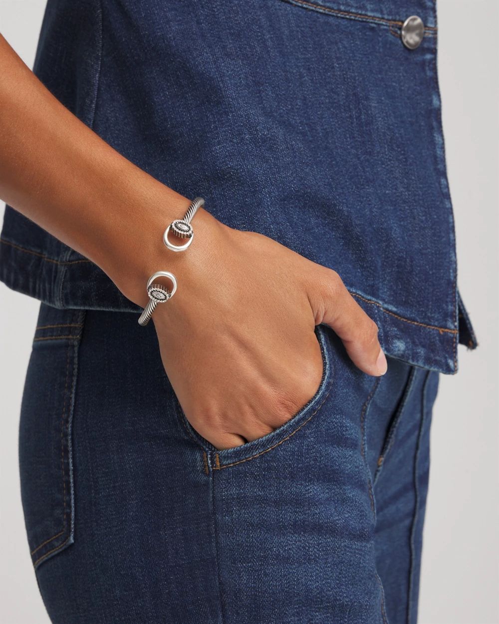 Equestrian Horsebit Silvertone Cuff Bracelet
