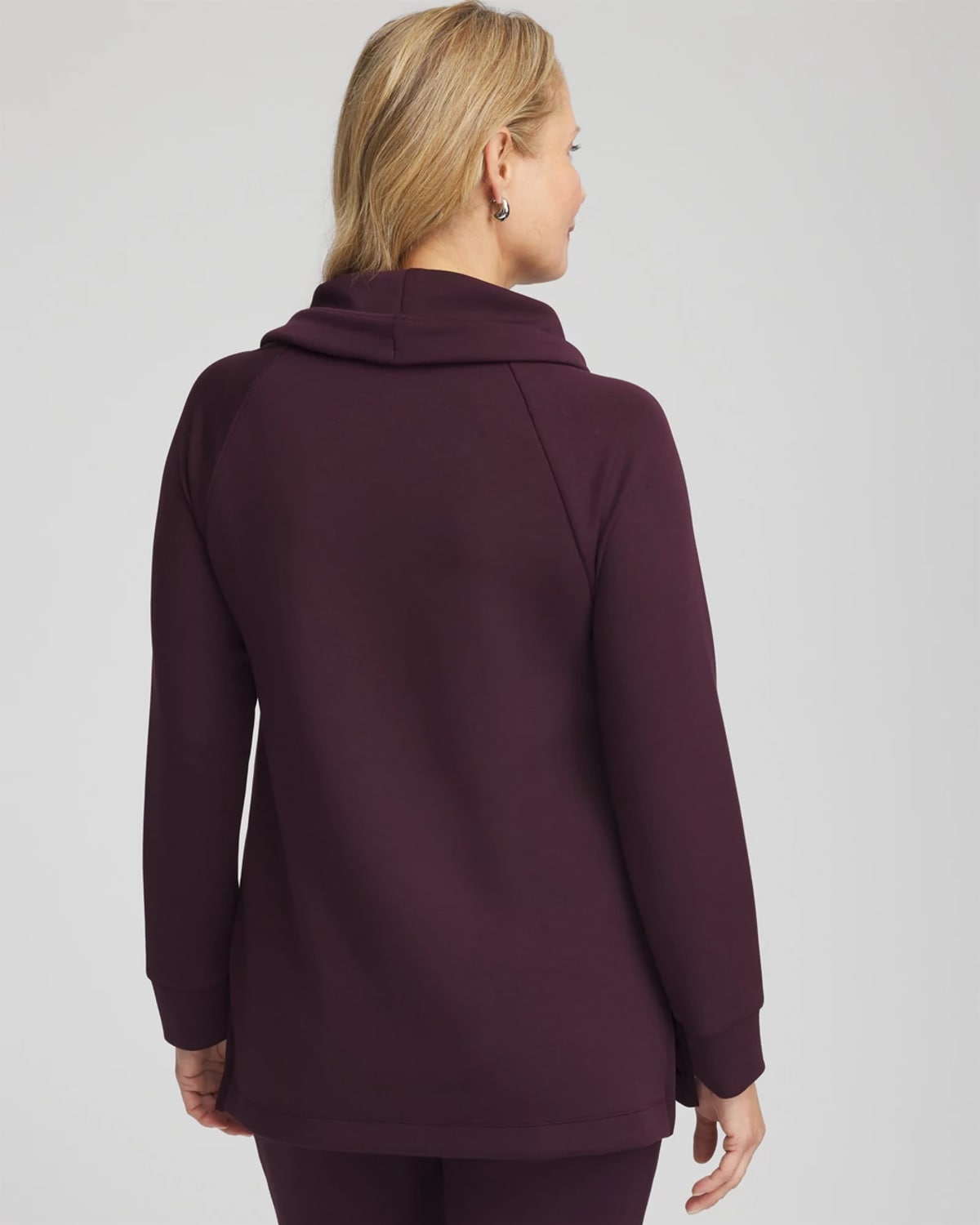 Chico's Scuba Bungee Cowlneck Tunic In Night Bloom In Burgundy