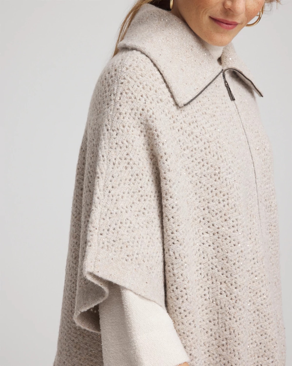 Chico's Zip-front Collared Ruana In Neutral In Neutral