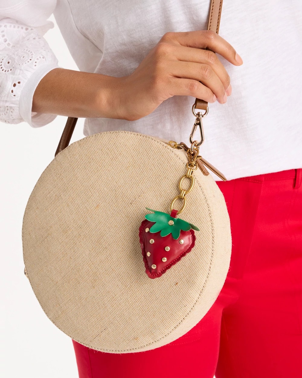 Faux Leather Strawberry Bag Charm Key Chain