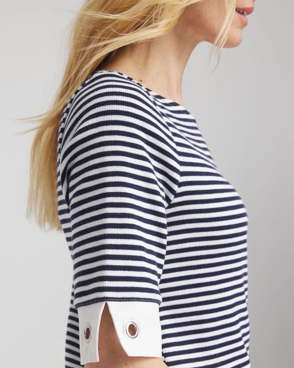 Stripe Grommet Detail Tee