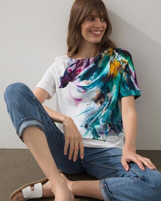 Cotton Blend Abstract Knit Tee