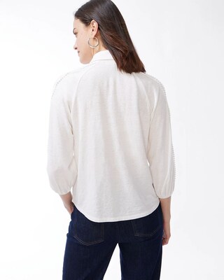 Linen-Blend Button Down Tee