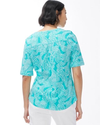 Paisley Henley Elbow Sleeve Slub Tee