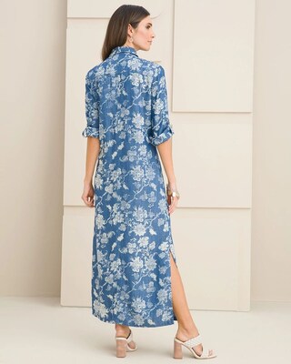 Floral Print Denim Maxi Shirt Dress