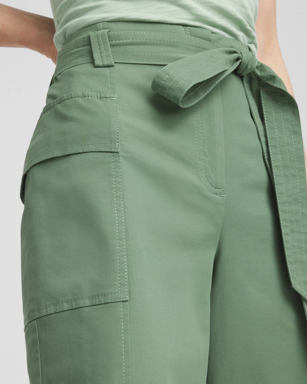 Belted Twill Utility Cropped Pants