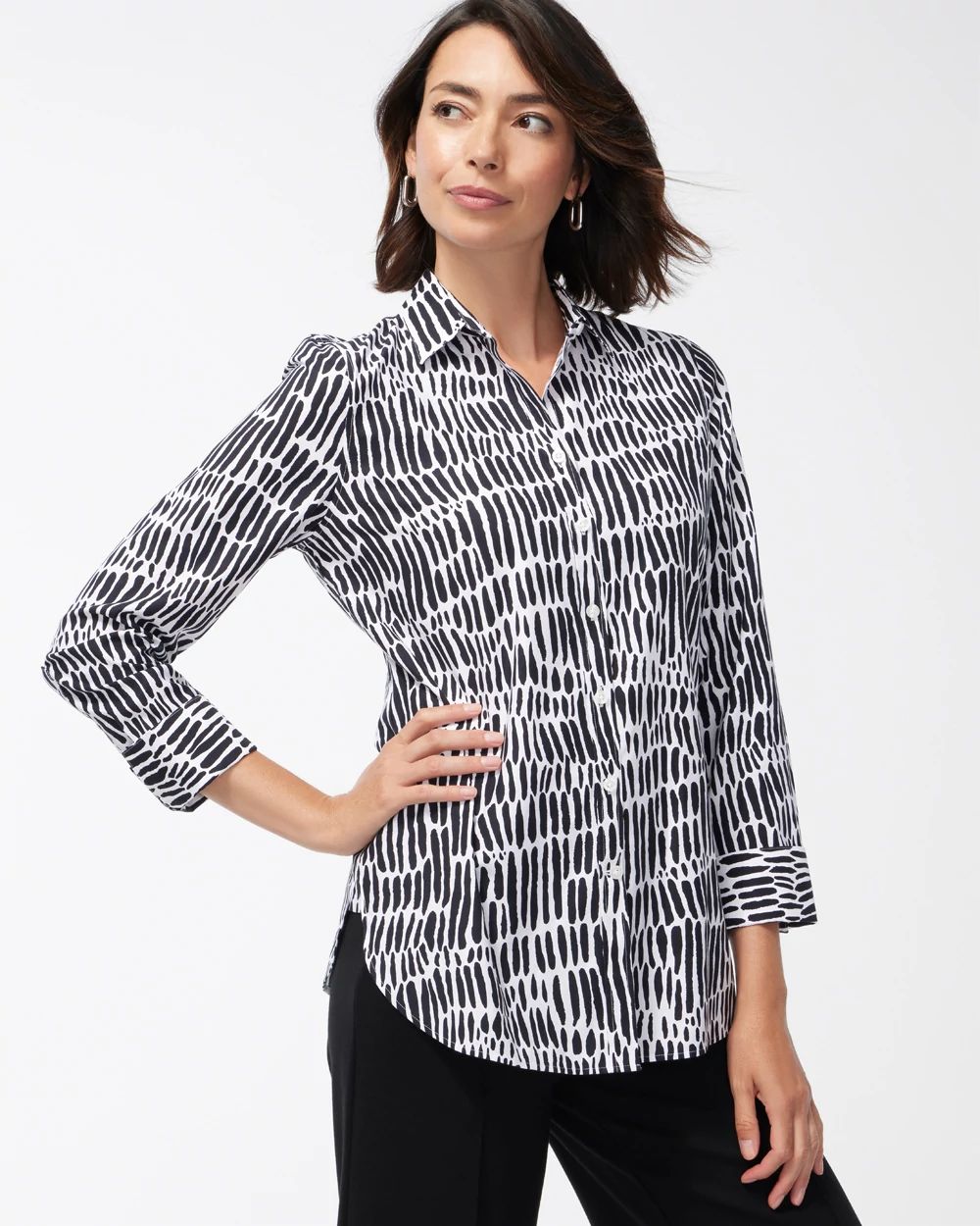 No Iron Stretch Black Animal Print Shirt
