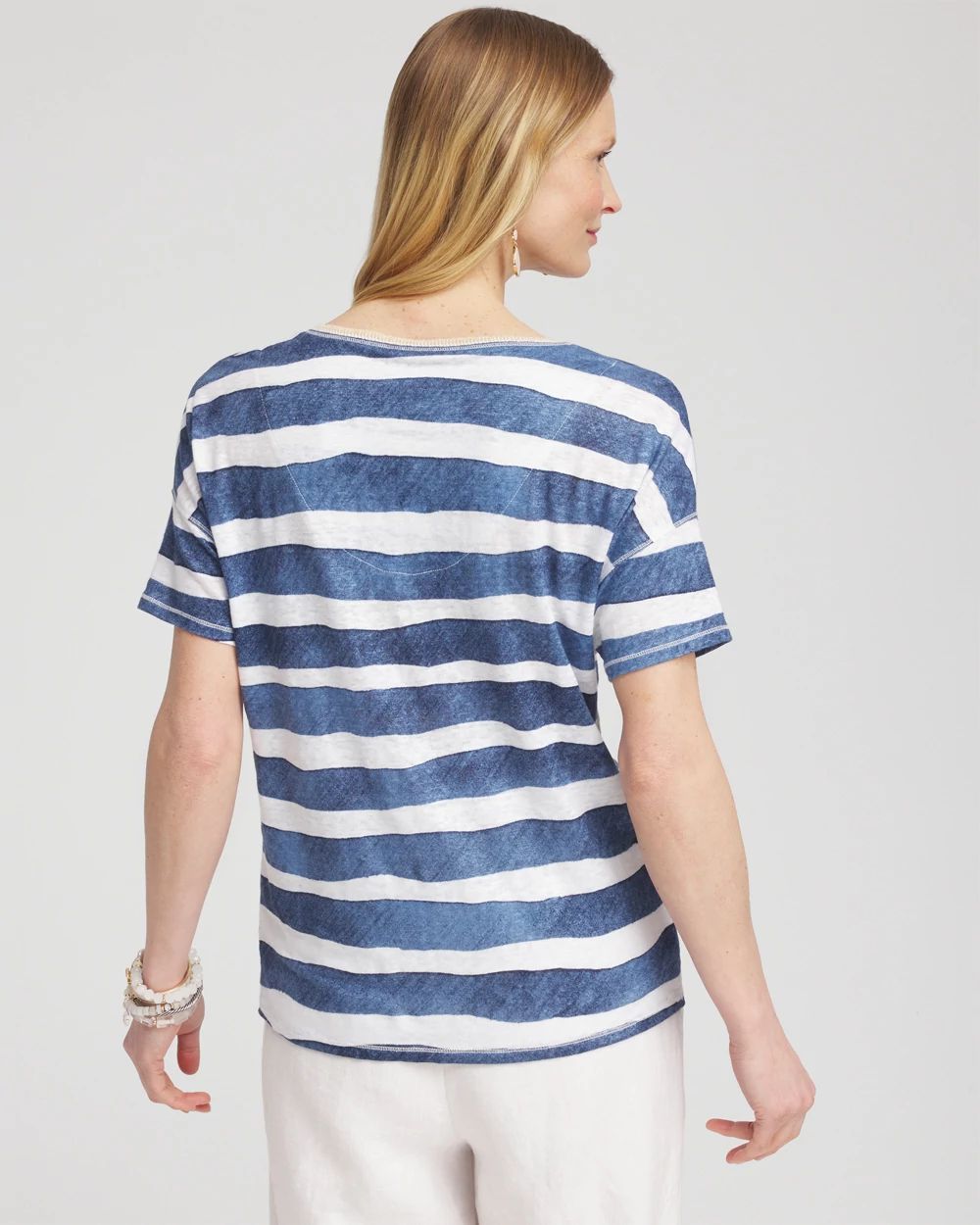 Navy Stripe Sweater Trim Linen Tee