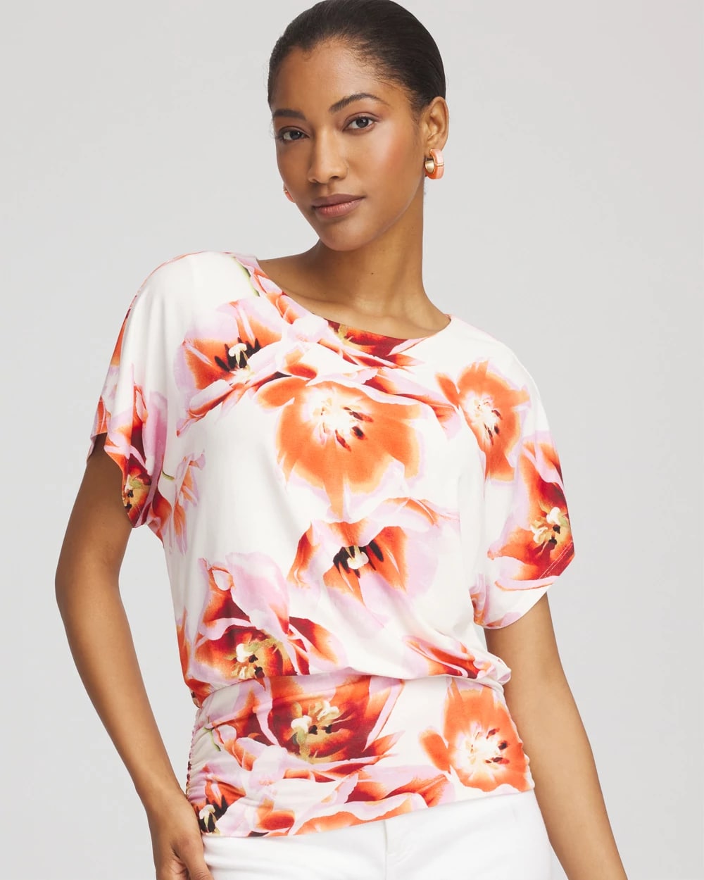 Touch of Cool™ Tropical Ruched Banded Hem Top, photo 1 of 5
