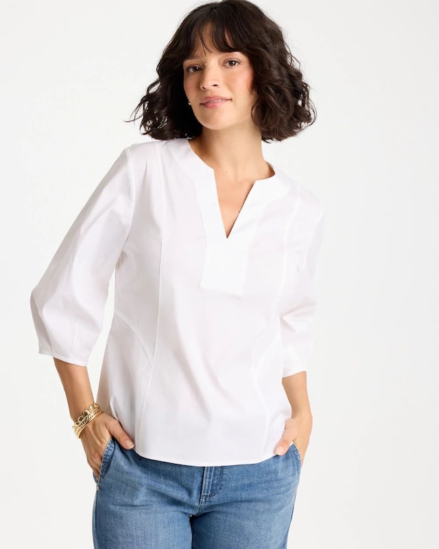 Poplin Cotton 3/4 Sleeve Popover - image 1