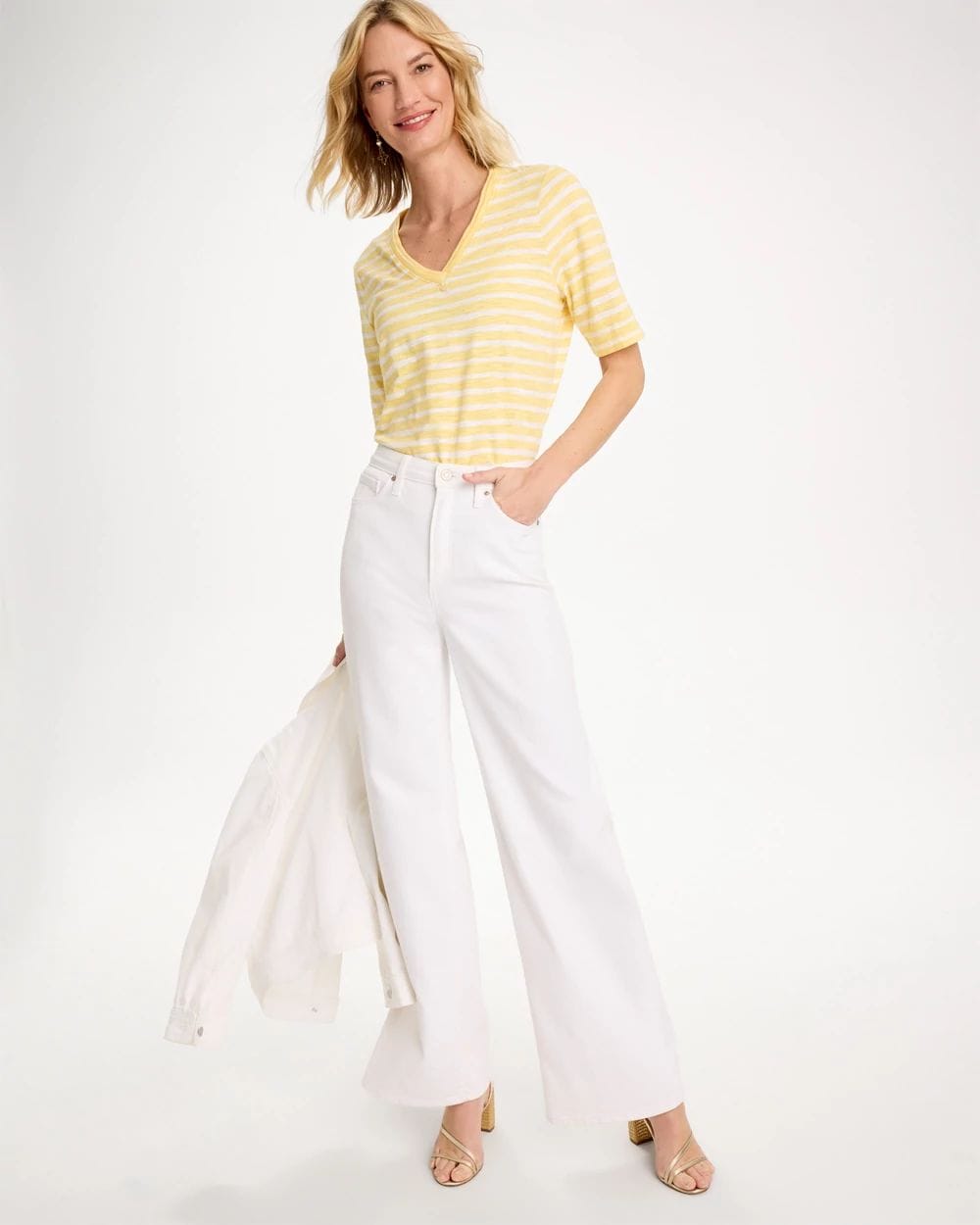 Striped Cotton Slub V-Neck Tee click to view larger image.