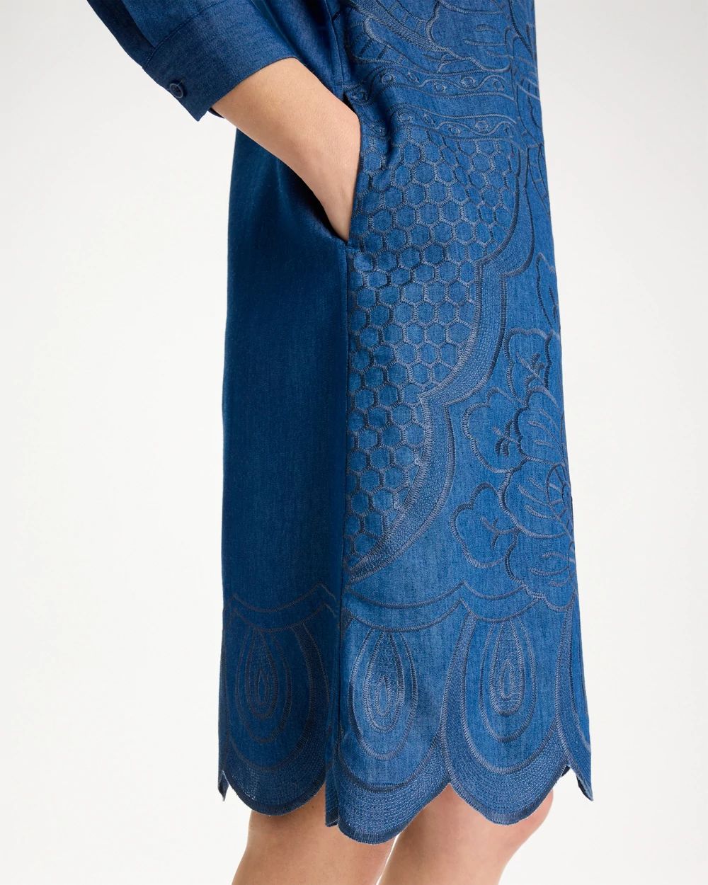 Denim Embroidered Dress click to view larger image.