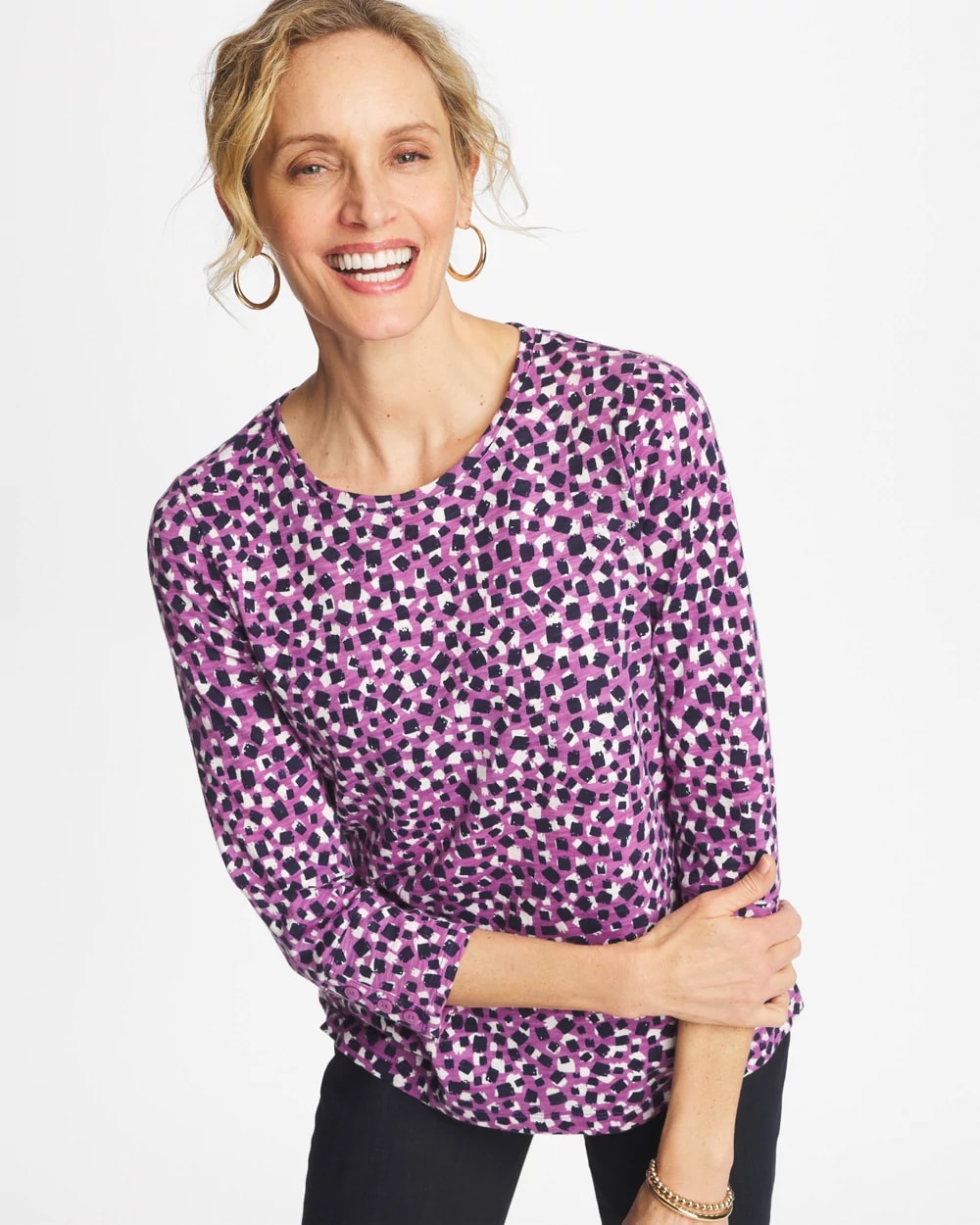 Printed Slub Button Detail Tee