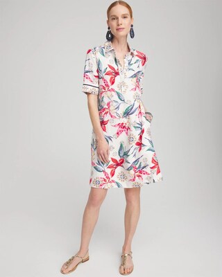 Linen Floral Popover Shirt Dress