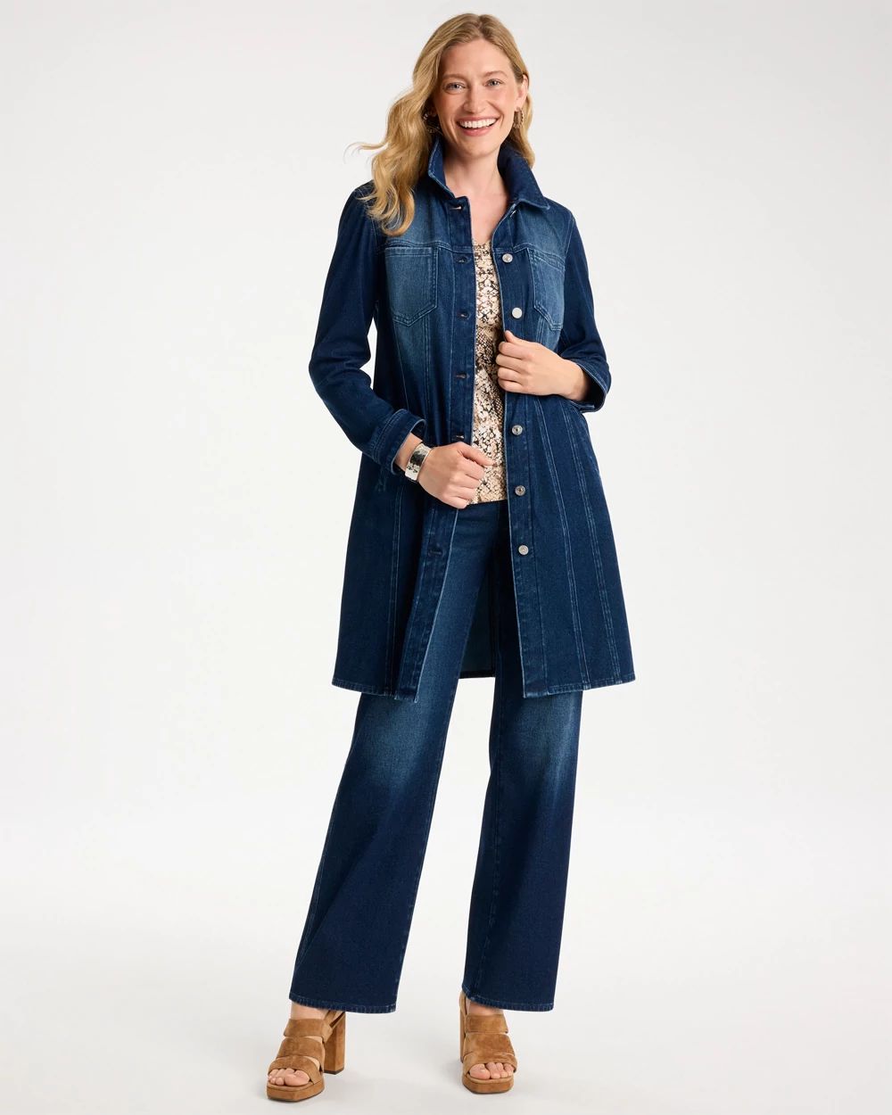 Knit Denim Trucker Duster Jacket click to view larger image.