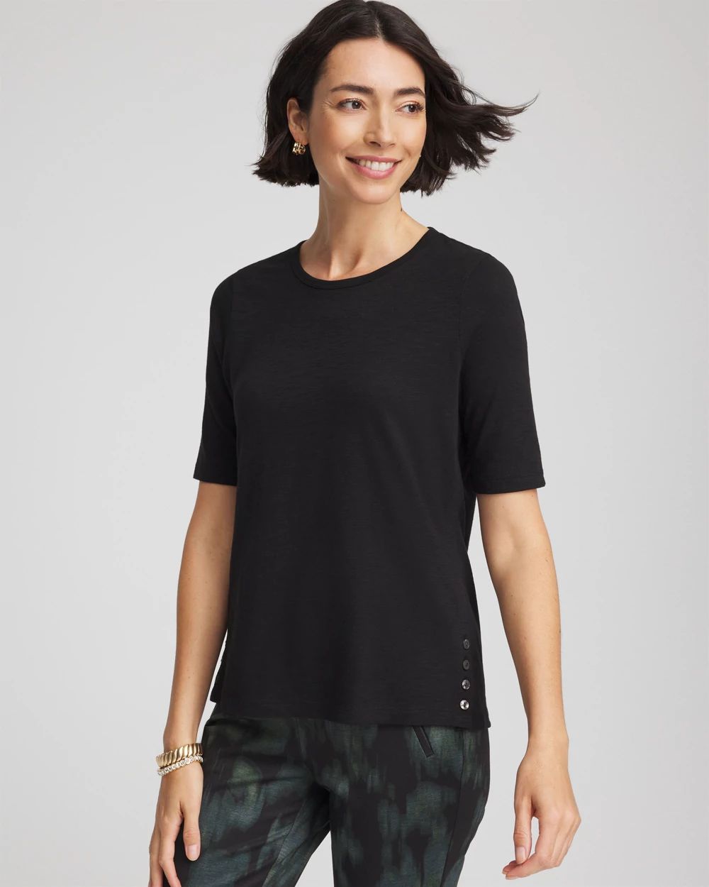 Jersey Knit Crewneck Button Tee